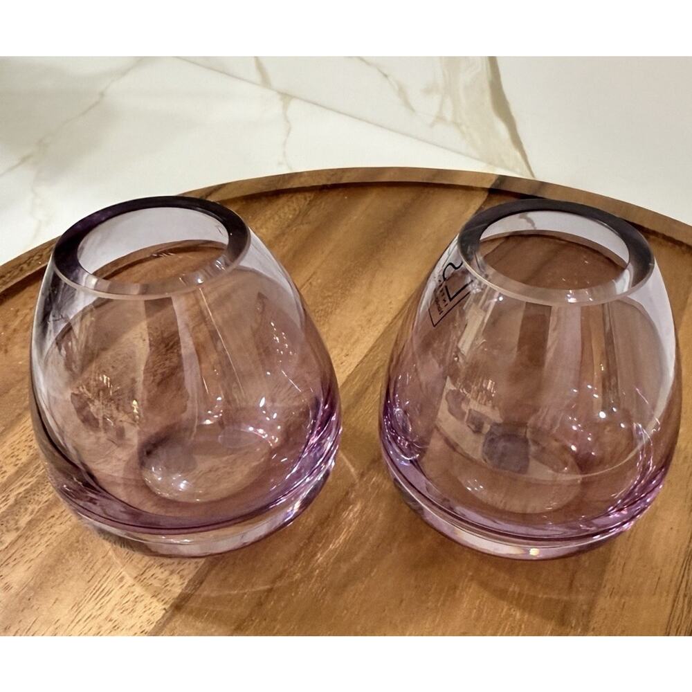 LSA International Lilac Heavy Purple Candle Holders Bud Vases Poland 3x2”